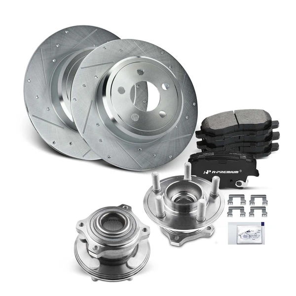 8 Pcs Rear Drilled Brake Rotor & Pads + Wheel Hub Bearing for Dodge Challenger 15-20