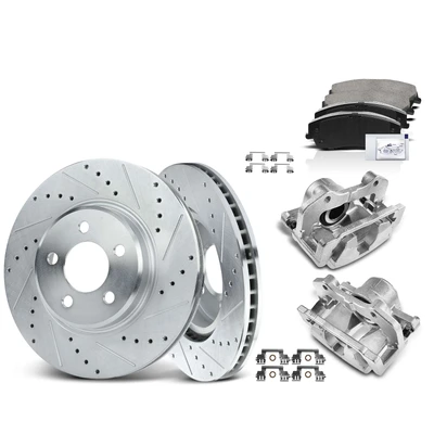 8 Pcs Front Drilled Brake Rotors & Pads + Brake Calipers
