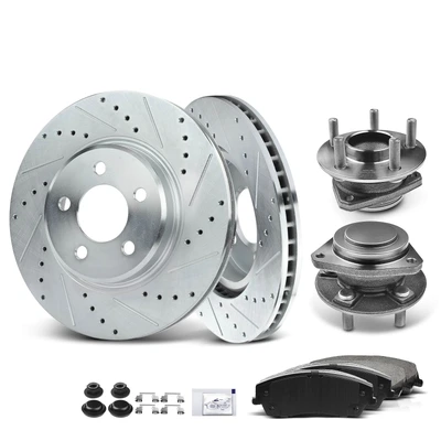 8 Pcs Front Drilled Brake Rotor & Pads + Wheel Hub Bearing