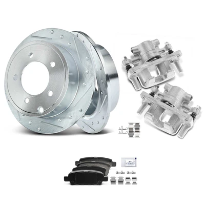 8 Pcs Rear Drilled Brake Rotors & Pads + Brake Calipers