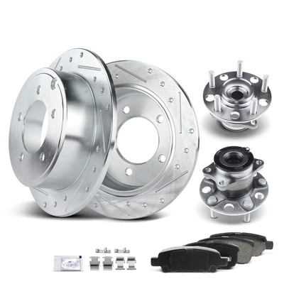 8 Pcs Rear Drilled Brake Rotor & Pads + Wheel Hub Bearing