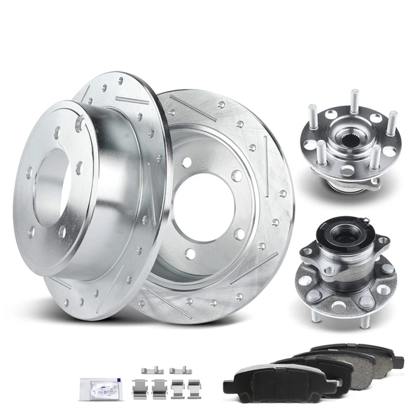 8 Pcs Rear Drilled Brake Rotor & Pads + Wheel Hub Bearing for Jeep Compass Dodge Caliber