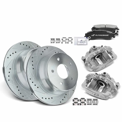 8 Pcs Rear Drilled Brake Rotors & Pads + Brake Calipers