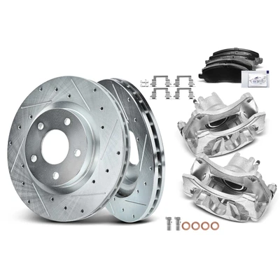 8 Pcs Front Drilled Brake Rotors & Pads + Brake Calipers