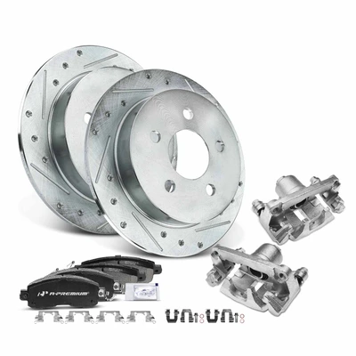 8 Pcs Rear Drilled Brake Rotors & Pads + Brake Calipers