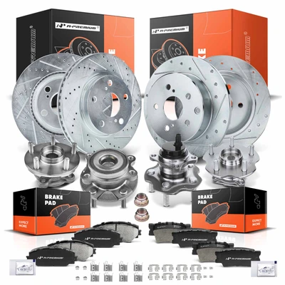 16 Pcs Front & Rear Drilled Brake Rotor & Pads + Wheel Hub Bearing