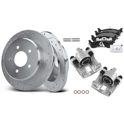 8 Pcs Rear Drilled Brake Rotors & Pads + Brake Calipers