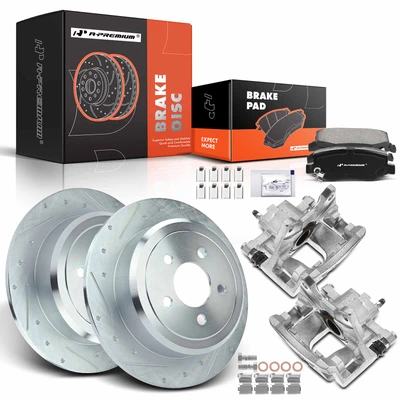 8 Pcs Rear Drilled Brake Rotors & Pads + Brake Calipers