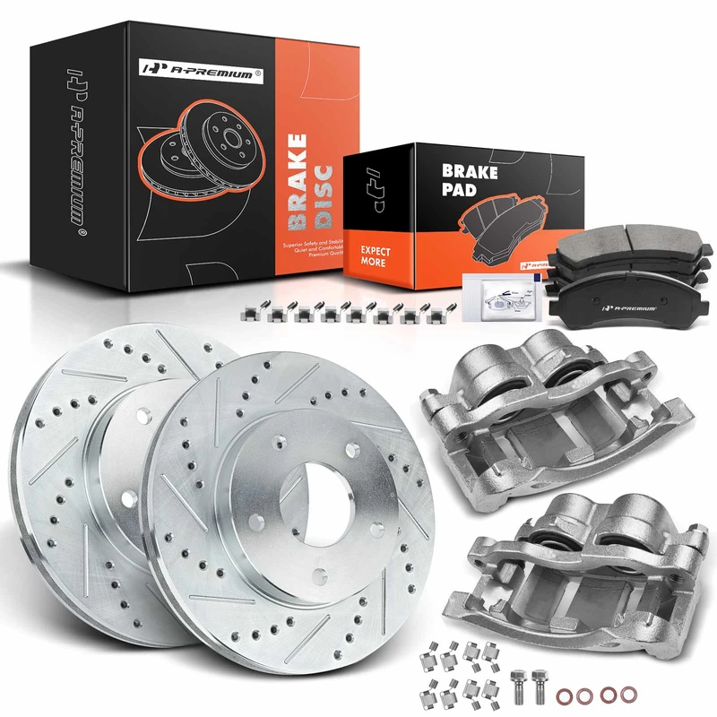 8 Pcs Front Drilled Brake Rotors & Pads + Brake Calipers for Chevrolet Blazer S10 GMC 98-05