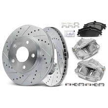 8 Pcs Front Drilled Brake Rotors & Pads + Brake Calipers for Chevrolet Classic Oldsmobile