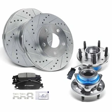 8 Pcs Front Drilled Brake Rotor & Pads + Wheel Hub Bearing for Chevrolet Classic Pontiac