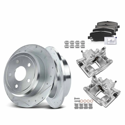 8 Pcs Rear Drilled Brake Rotors & Pads + Brake Calipers