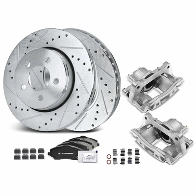 8 Pcs Front Drilled Brake Rotors & Pads + Brake Calipers