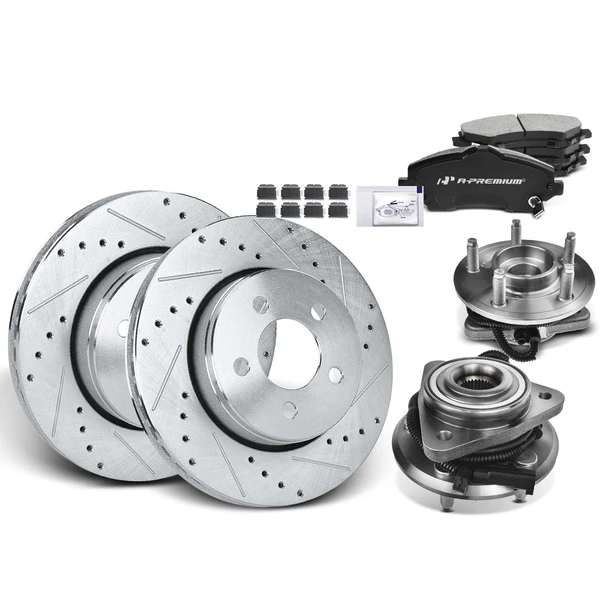 8 Pcs Front Drilled Brake Rotor & Pads + Wheel Hub Bearing for Dodge Nitro 07-11 Jeep Liberty
