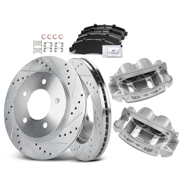 8 Pcs Front Drilled Brake Rotors & Pads + Brake Calipers for Ford F-150 1997-2003