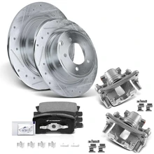 8 Pcs Rear Drilled Brake Rotors & Pads + Brake Calipers