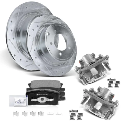 8 Pcs Rear Drilled Brake Rotors & Pads + Brake Calipers