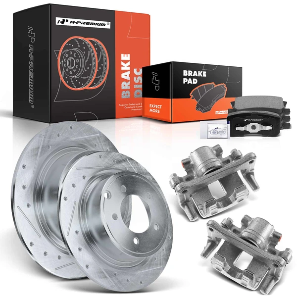 8 Pcs Rear Drilled Brake Rotors & Pads + Brake Calipers for Dodge Avenger Jeep Chrysler