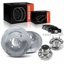 8 Pcs Rear Drilled Brake Rotor & Pads + Wheel Hub Bearing