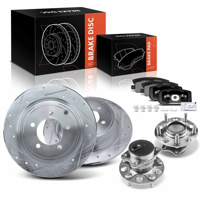8 Pcs Rear Drilled Brake Rotor & Pads + Wheel Hub Bearing