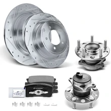 8 Pcs Rear Drilled Brake Rotor & Pads + Wheel Hub Bearing