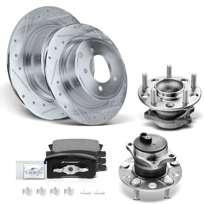 8 Pcs Rear Drilled Brake Rotor & Pads + Wheel Hub Bearing