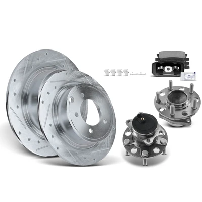 8 Pcs Rear Drilled Brake Rotor & Pads + Wheel Hub Bearing