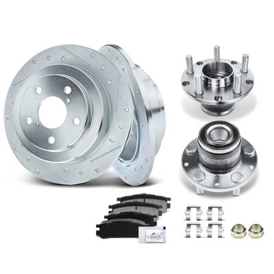 8 Pcs Rear Drilled Brake Rotor & Pads + Wheel Hub Bearing