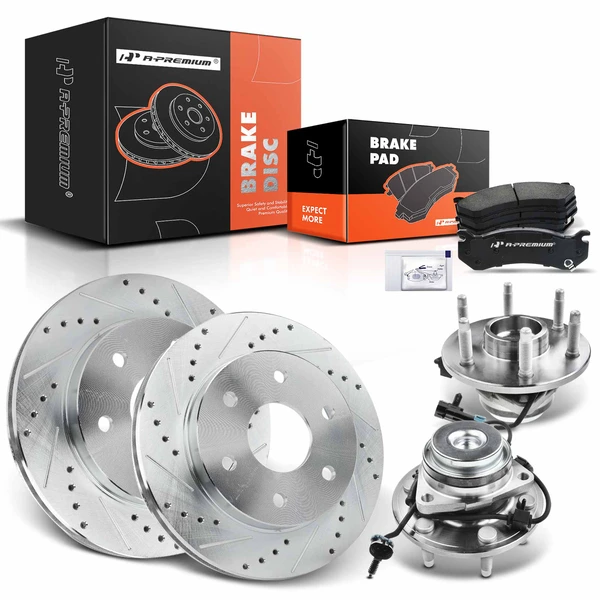 8 Pcs Front Drilled Brake Rotor & Pads + Wheel Hub Bearing for Chevrolet Astro 2003-2005