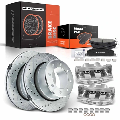 8 Pcs Rear Drilled Brake Rotors & Pads + Brake Calipers