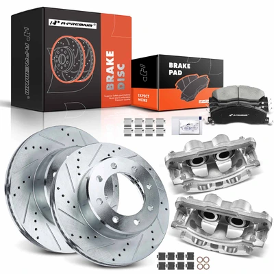 8 Pcs Front Drilled Brake Rotors & Pads + Brake Calipers
