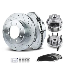 8 Pcs Front Drilled Brake Rotor & Pads + Wheel Hub Bearing