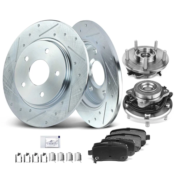 8 Pcs Rear Drilled Brake Rotor & Pads + Wheel Hub Bearing for Dodge Grand Caravan 08-11 VW