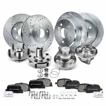 16 Pcs Front & Rear Drilled Brake Rotor & Pads + Wheel Hub Bearing