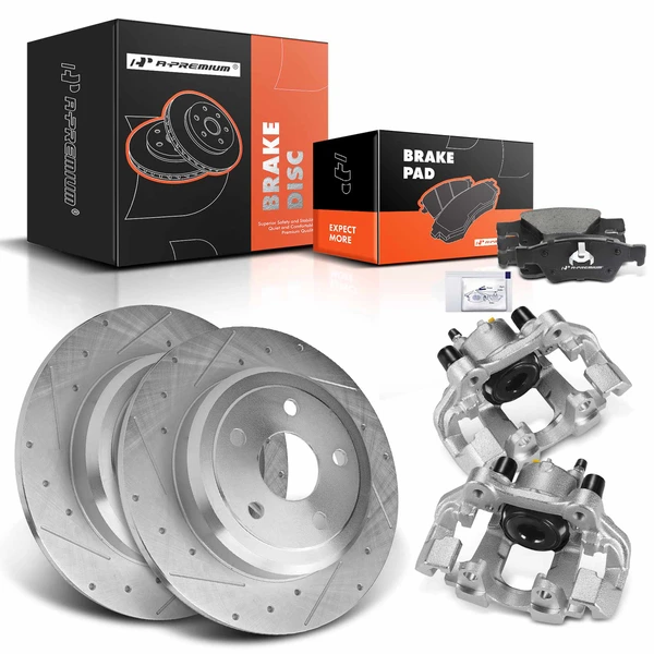 8 Pcs Rear Drilled Brake Rotors & Pads + Brake Calipers for Dodge Durango Jeep 2011-2017