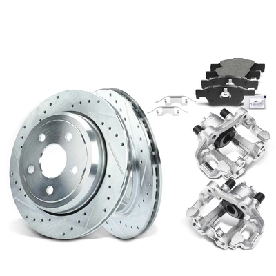 8 Pcs Rear Drilled Brake Rotors & Pads + Brake Calipers
