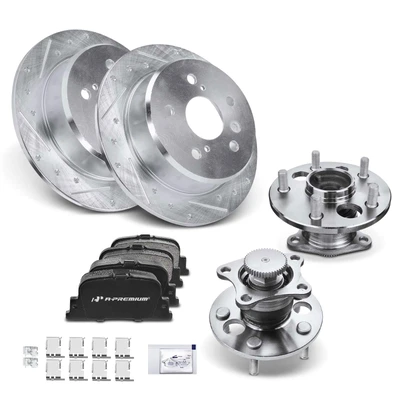 8 Pcs Rear Drilled Brake Rotor & Pads + Wheel Hub Bearing