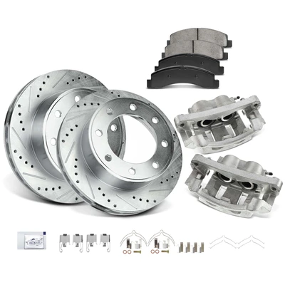 8 Pcs Front Drilled Brake Rotors & Pads + Brake Calipers