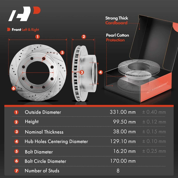 8 Pcs Front Drilled Brake Rotor & Pads + Wheel Hub Bearing for Ford Excursion F-250 Super Duty 4WD