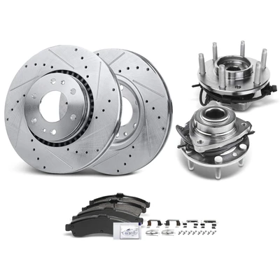 8 Pcs Front Drilled Brake Rotor & Pads + Wheel Hub Bearing