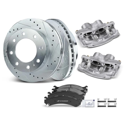 8 Pcs Front Drilled Brake Rotors & Pads + Brake Calipers