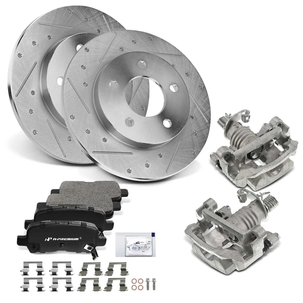 8 Pcs Rear Drilled Brake Rotors & Pads + Brake Calipers for Buick Allure Chevrolet Impala