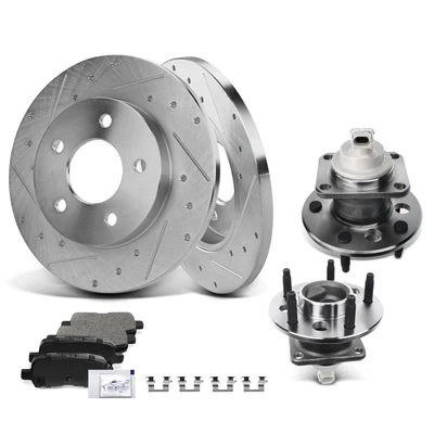 8 Pcs Rear Drilled Brake Rotor & Pads + Wheel Hub Bearing