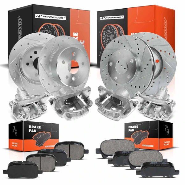 16 Pcs Front & Rear Drilled Brake Rotors & Pads + Brake Calipers for Toyota Avalon