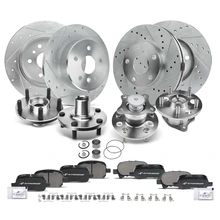 16 Pcs Front & Rear Drilled Brake Rotor & Pads + Wheel Hub Bearing