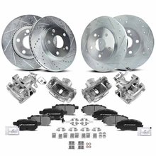 16 Pcs Front & Rear Drilled Brake Rotors & Pads + Brake Calipers