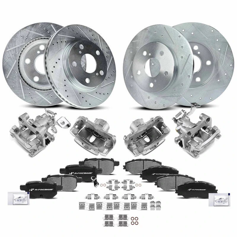 16 Pcs Front & Rear Drilled Brake Rotors & Pads + Brake Calipers for Scion xB 08-15 2.4L