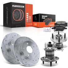 8 Pcs Rear Drilled Brake Rotor & Pads + Wheel Hub Bearing
