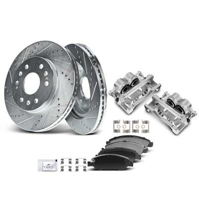 8 Pcs Front Drilled Brake Rotors & Pads + Brake Calipers