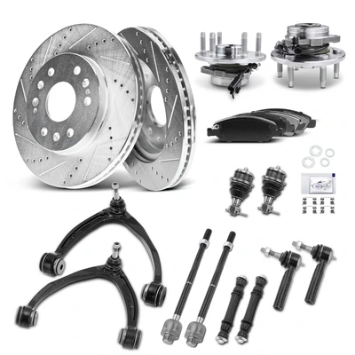 18 Pcs Front Drilled Brake Rotors & Pads + Wheel Hubs + Control Arm Kit